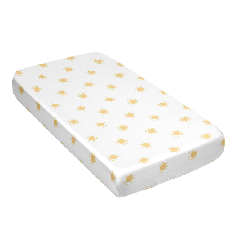 Boho Sun White and Mustard Collection Satin Fitted Crib Sheet