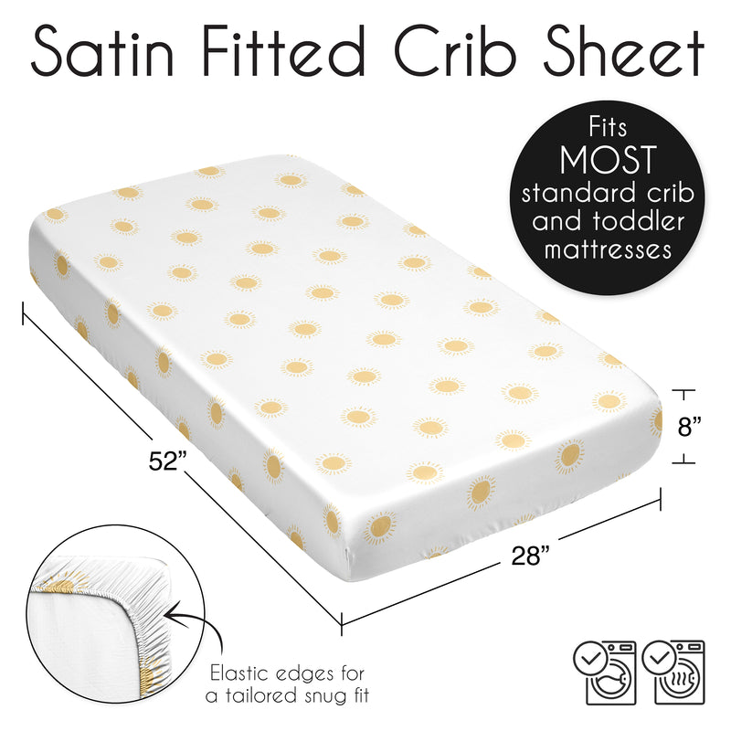 Boho Sun White and Mustard Collection Satin Fitted Crib Sheet