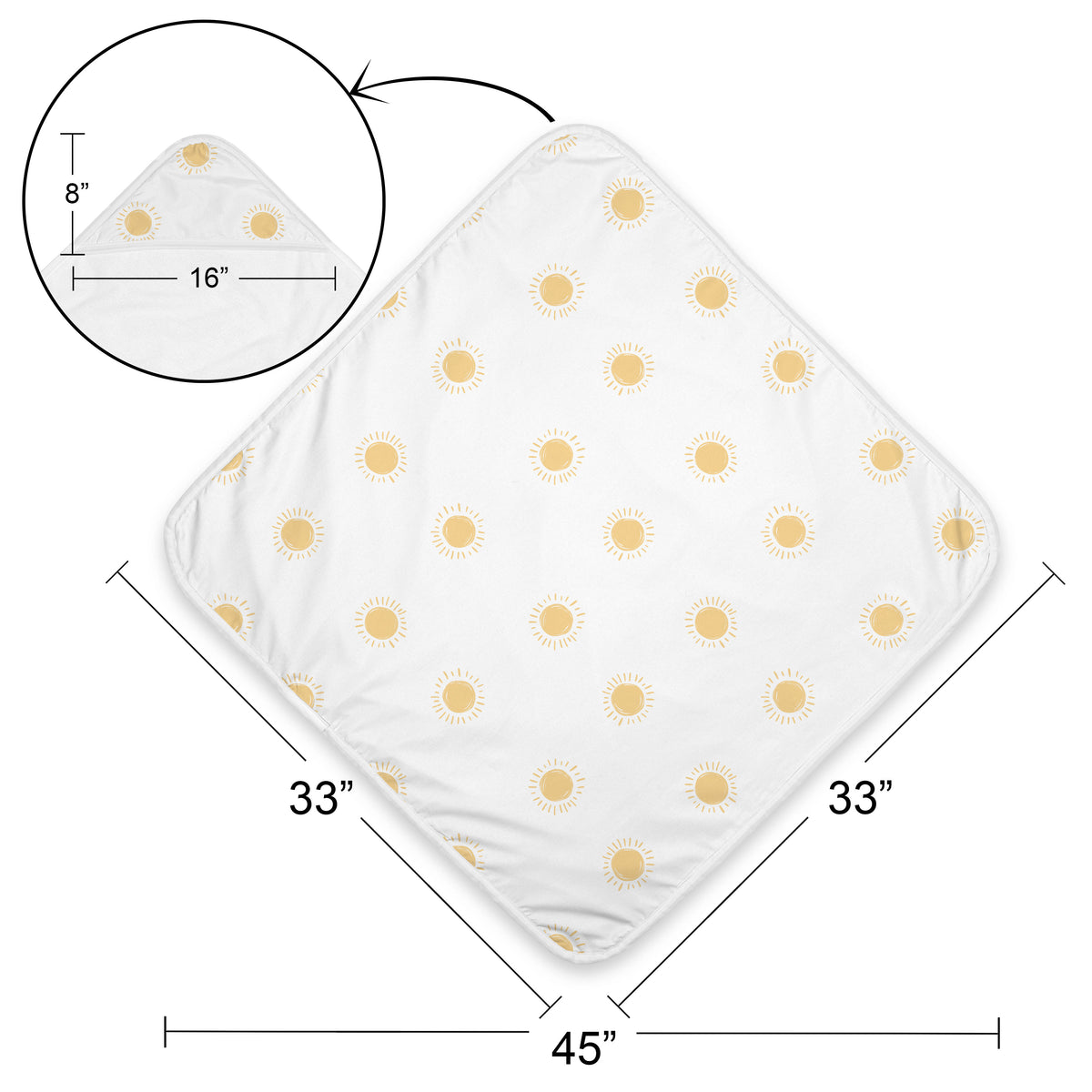 Boho Sun White and Mustard Collection Hooded Baby Towels - Toddler Bath Towel