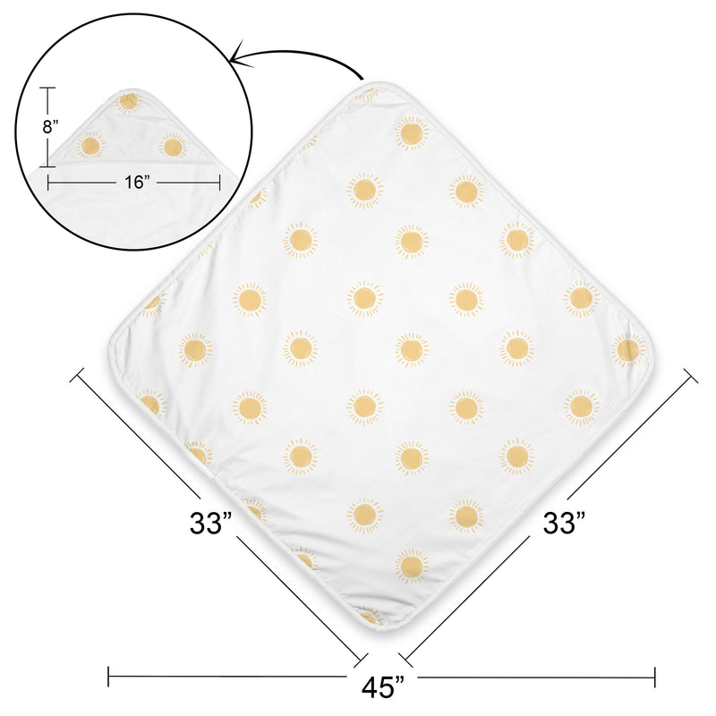 Boho Sun White and Mustard Collection Hooded Baby Towels - Toddler Bath Towel