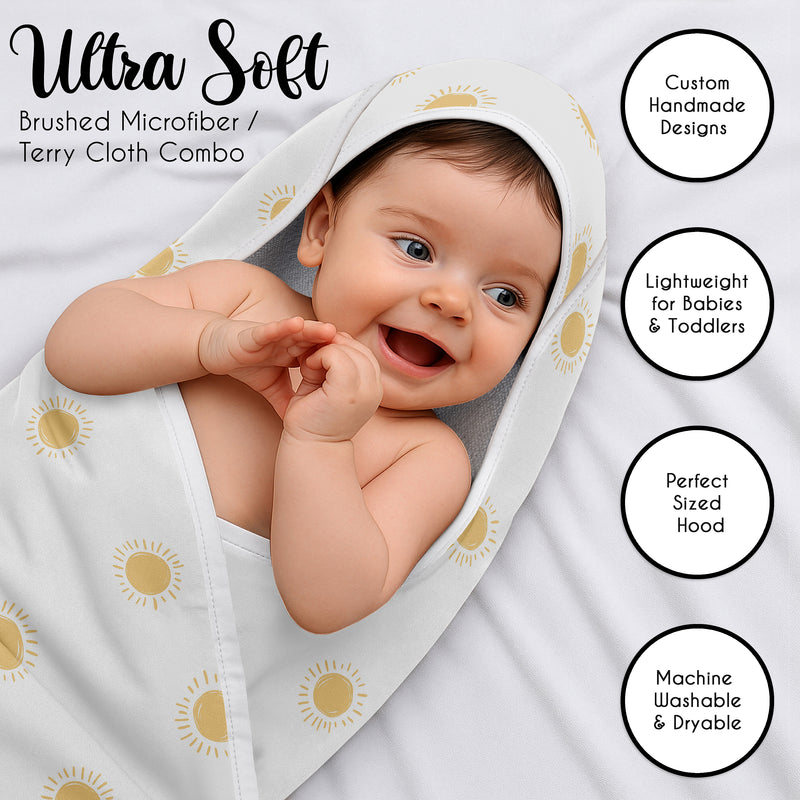 Boho Sun White and Mustard Collection Hooded Baby Towels - Toddler Bath Towel