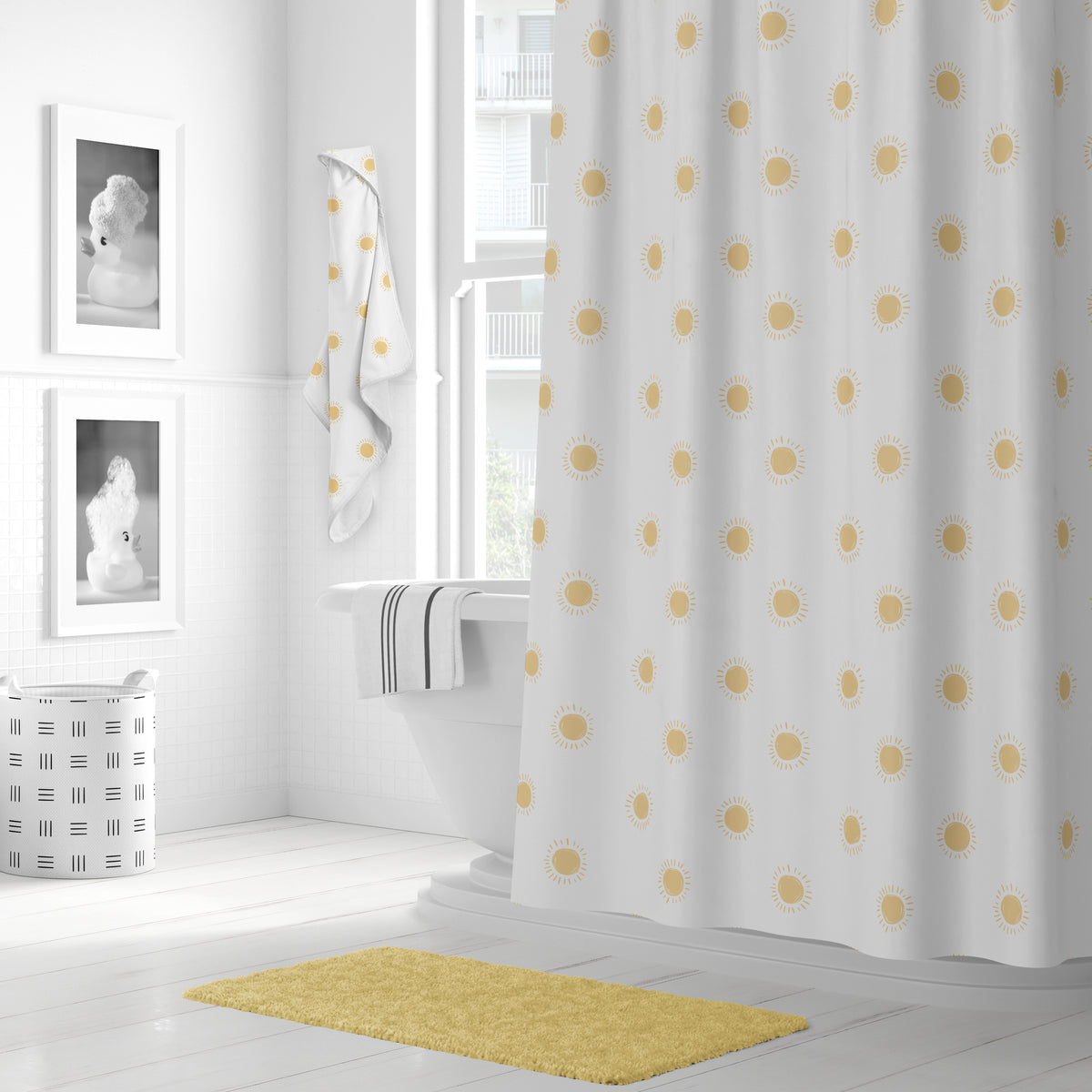 Boho Sun White and Mustard Collection Hooded Baby Towels - Toddler Bath Towel