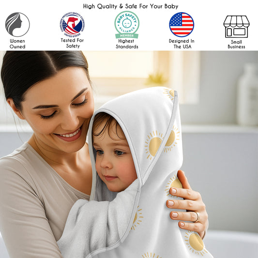 Boho Sun White and Mustard Collection Hooded Baby Towels - Toddler Bath Towel