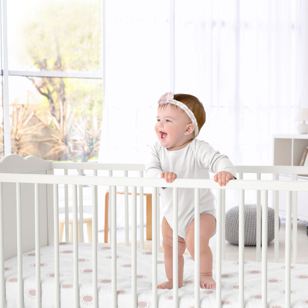 Boho Sun White and Mauve Crib Sheet alternate view