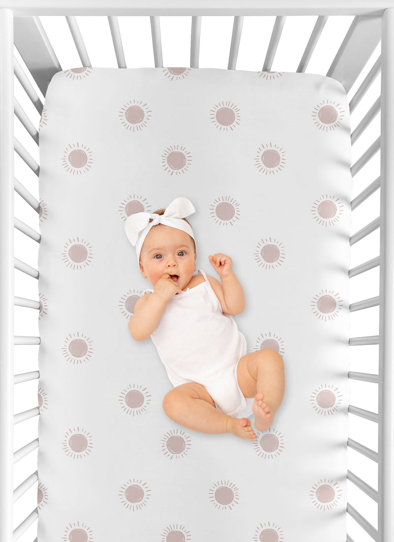 Boho Sun White and Mauve Crib Sheet