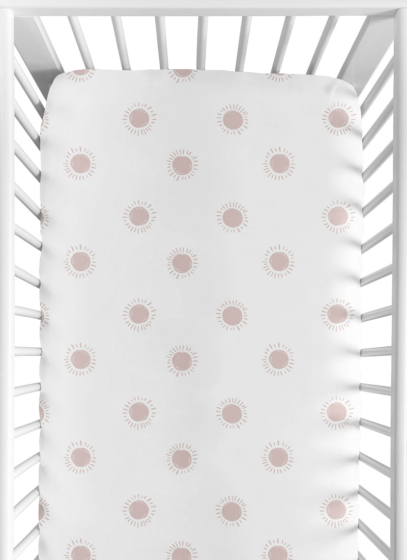 Boho Sun White and Mauve Crib Sheet