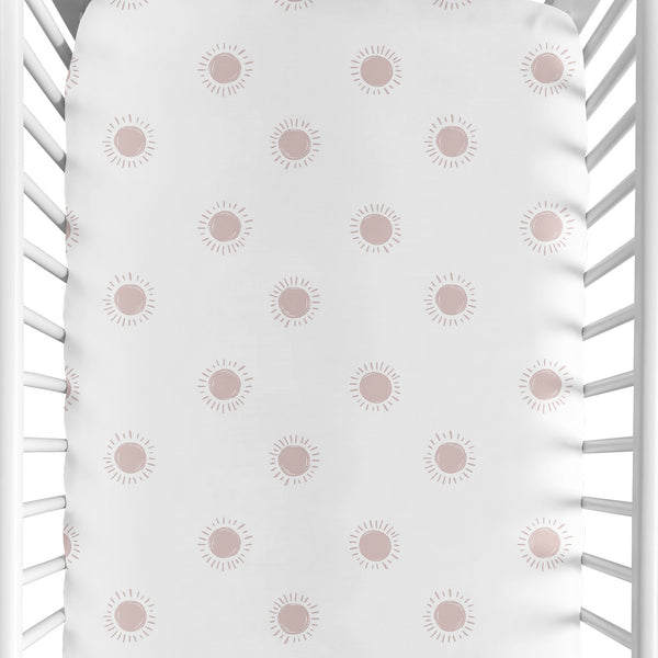 Boho Sun White and Mauve Crib Sheet