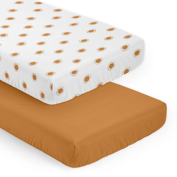 Boho Sun White and Pumpkin 2 Pack Crib Sheets