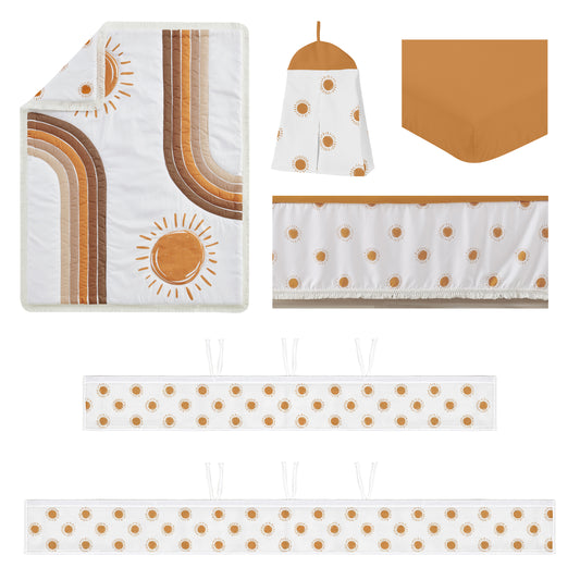 Boho Sun White and Pumpkin Sweet Jojo Designs 6 Piece Crib Bedding + BreathableBaby Breathable Mesh Liner