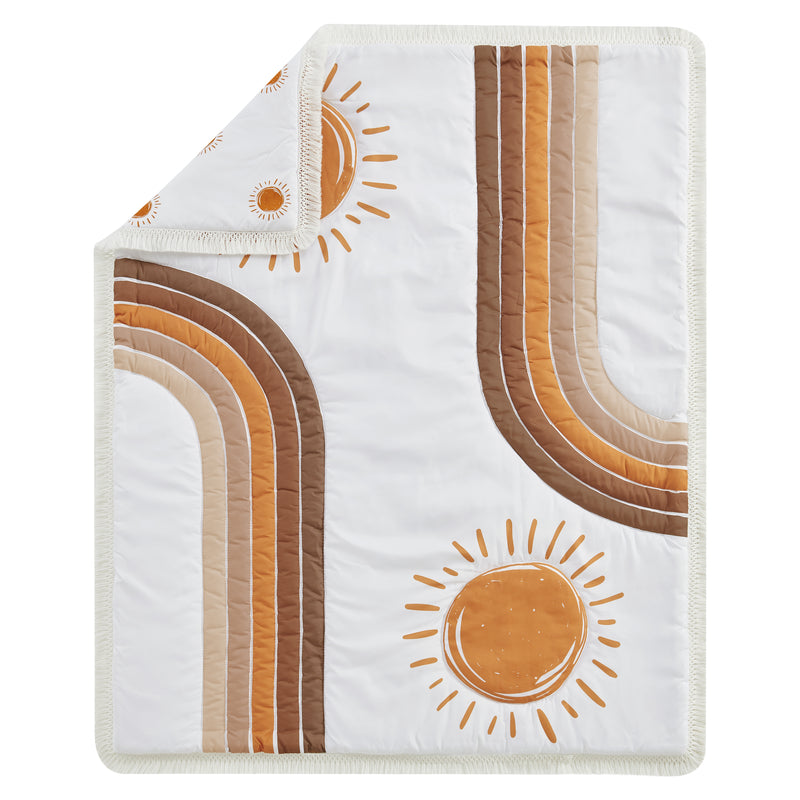 Boho Sun White and Pumpkin 3 Piece Mini Crib Bedding Set