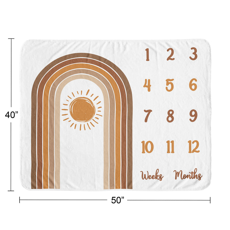 Boho Sun White and Pumpkin Collection Monthly Milestone Baby Blanket