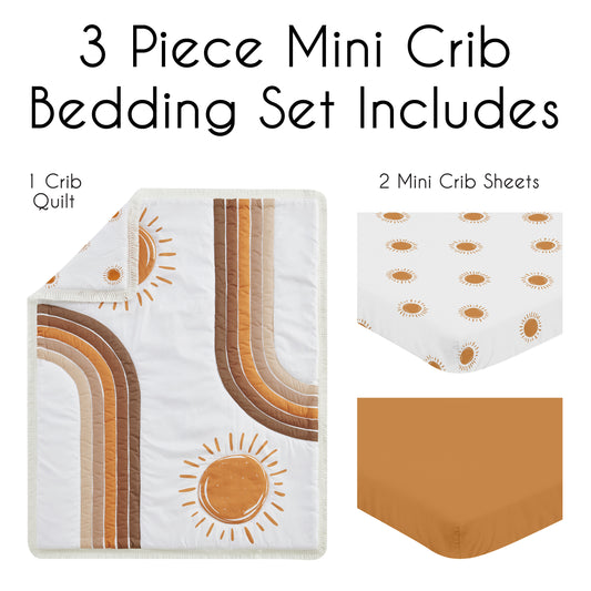 Boho Sun White and Pumpkin 3 Piece Mini Crib Bedding Set