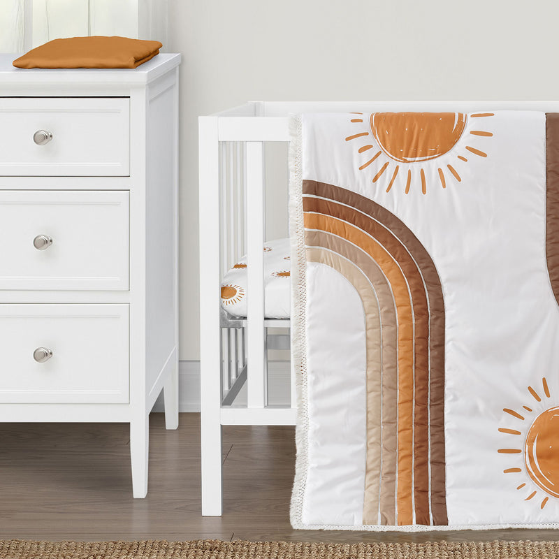 Boho Sun White and Pumpkin 3 Piece Mini Crib Bedding Set