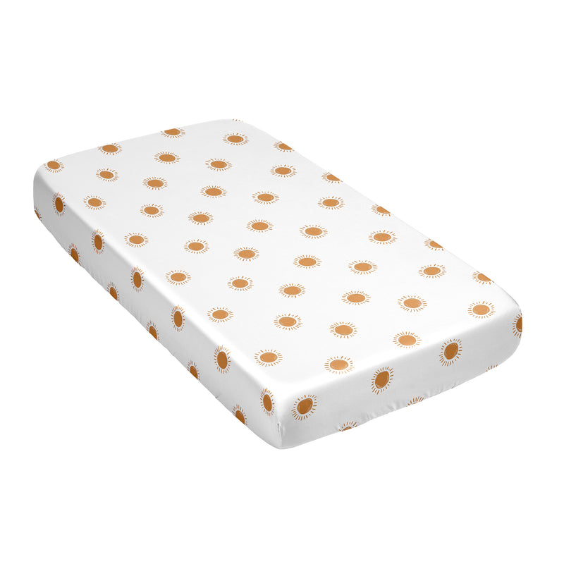 Boho Sun White and Pumpkin Collection Satin Fitted Crib Sheet