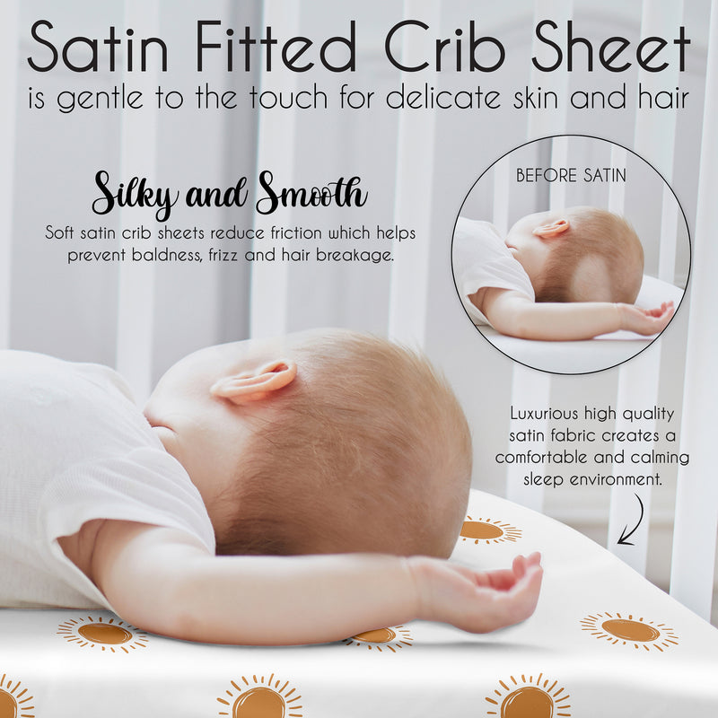 Boho Sun White and Pumpkin Collection Satin Fitted Crib Sheet
