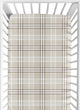 Boho Teddy Bear Collection Crib Sheet - Taupe Plaid  Print