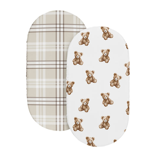 Boho Teddy Bear Collection 2 Pack Baby Bassinet Fitted Sheets