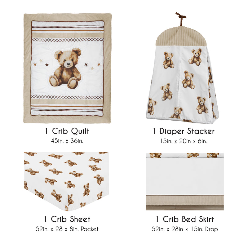 Boho Teddy Bear Collection 4 Piece Crib Bedding
