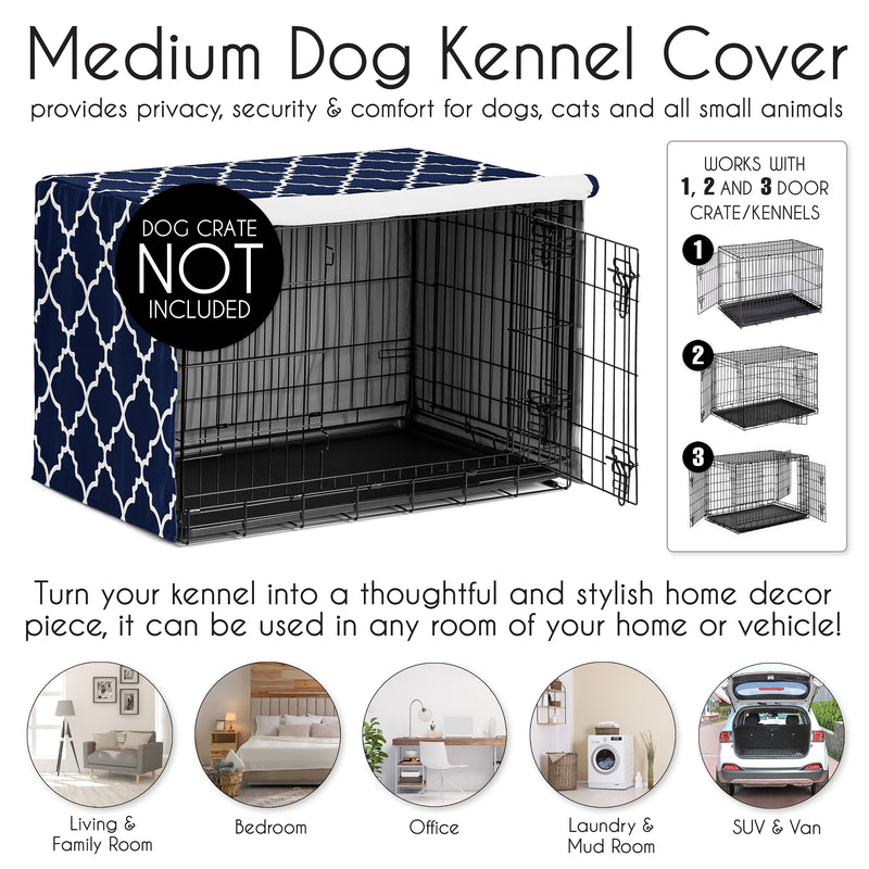Trellis Navy Blue and White Collection Dog Crate Kennel Cover 36in.