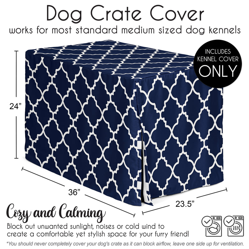 Trellis Navy Blue and White Collection Dog Crate Kennel Cover 36in.