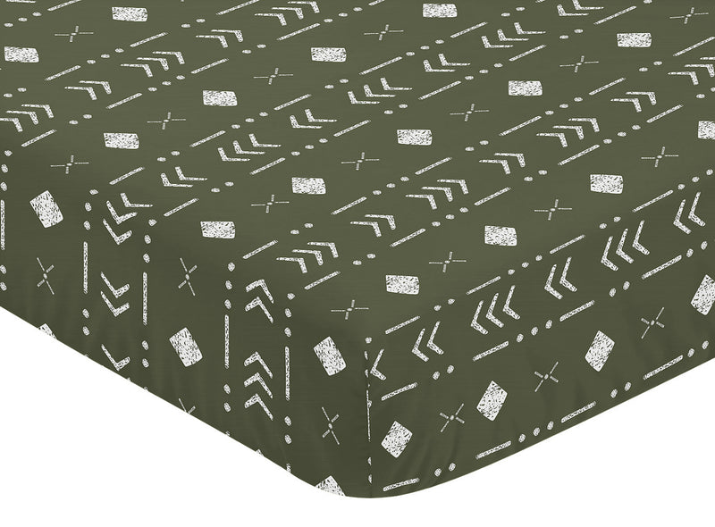Boho Tribal Green and White Crib Sheet