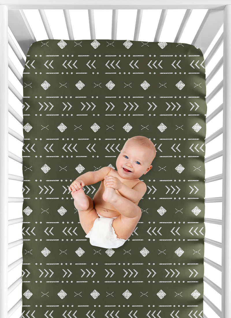 Boho Tribal Green and White Crib Sheet