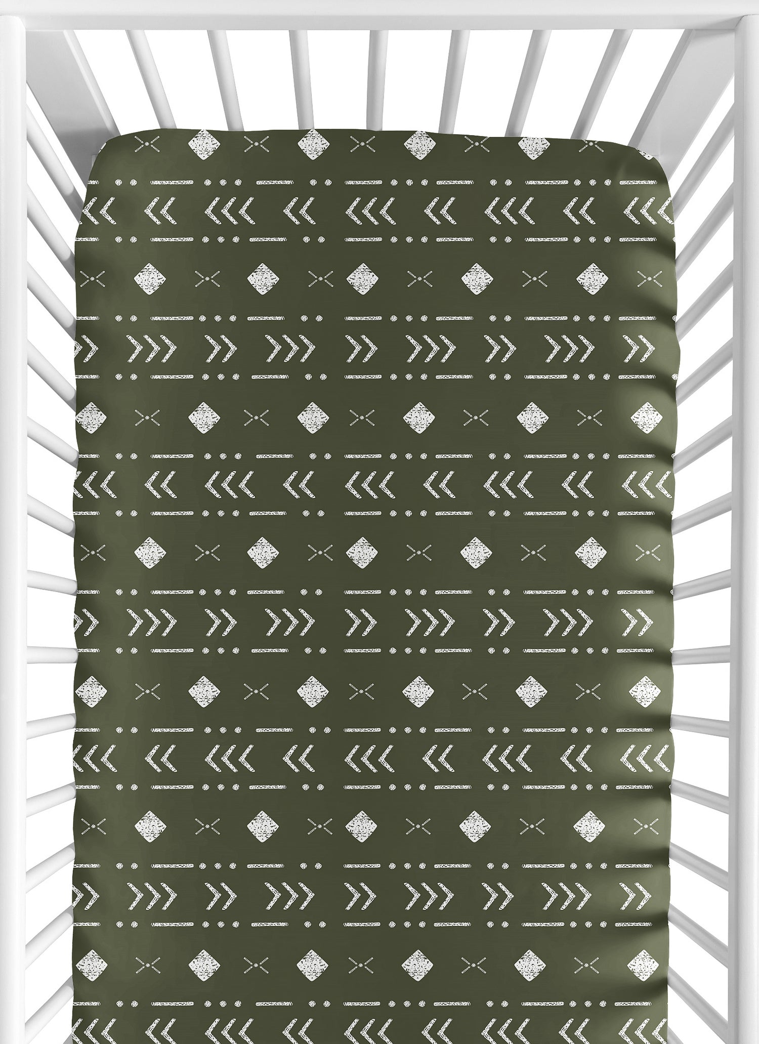 Boho Tribal Green and White Crib Sheet