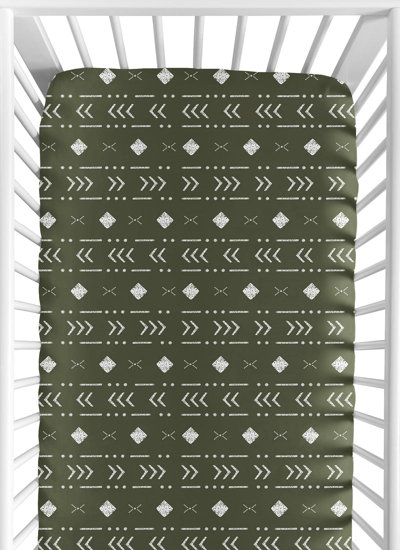 Boho Tribal Green and White Crib Sheet