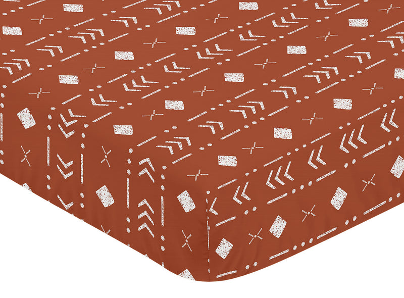 Boho Tribal Rust and White Crib Sheet