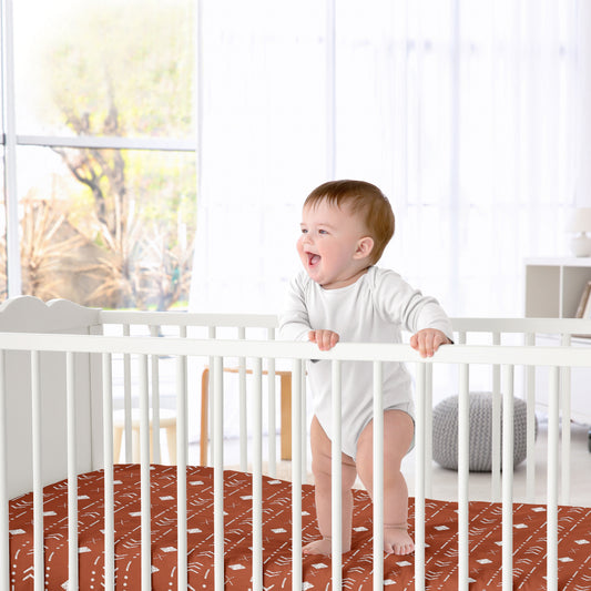Boho Tribal Rust and White Crib Sheet