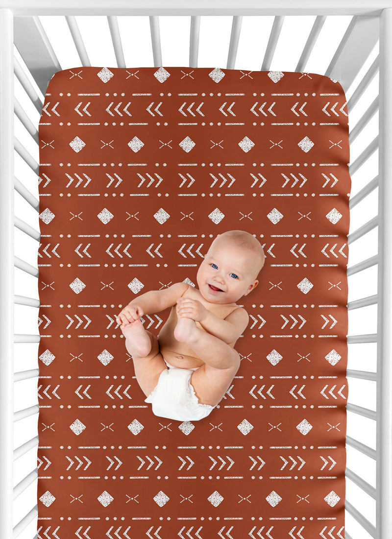 Boho Tribal Rust and White Crib Sheet