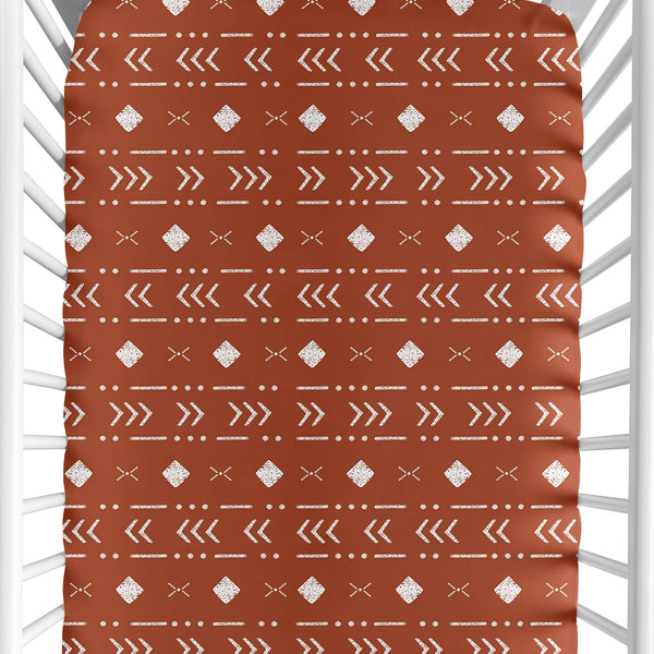 Boho Tribal Rust and White Crib Sheet