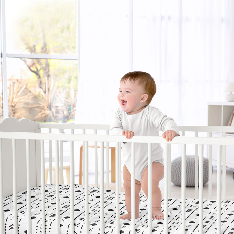 Boho Tribal White and Black Crib Sheet