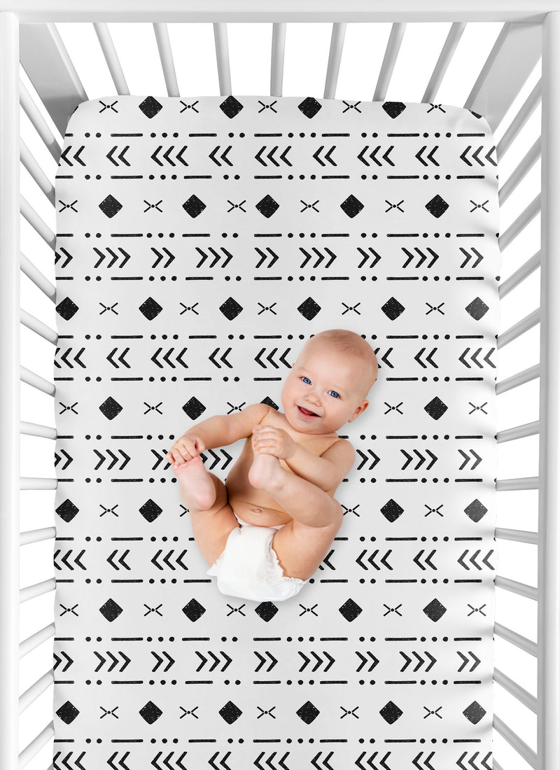 Boho Tribal White and Black Crib Sheet