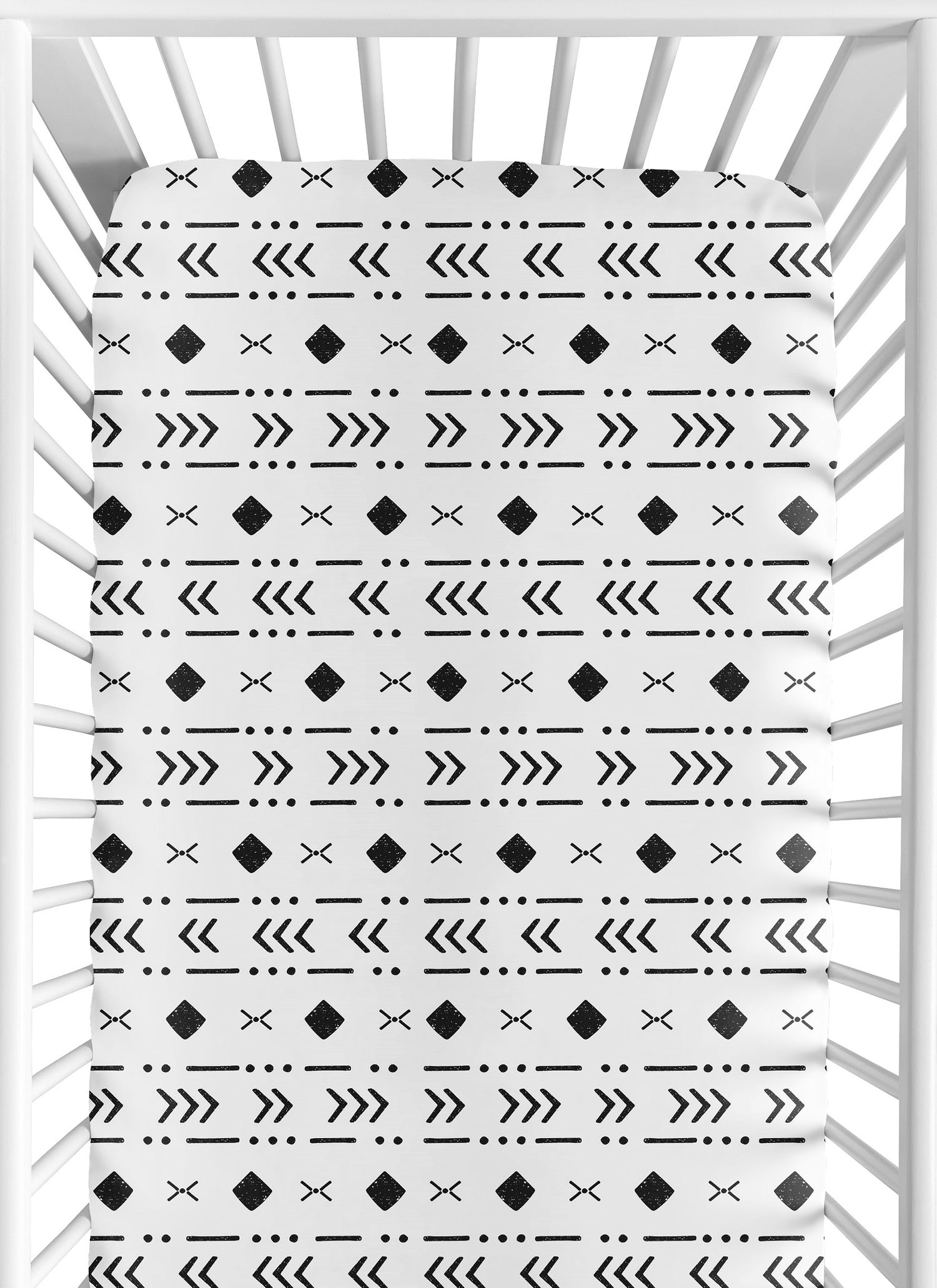 Boho Tribal White and Black Crib Sheet