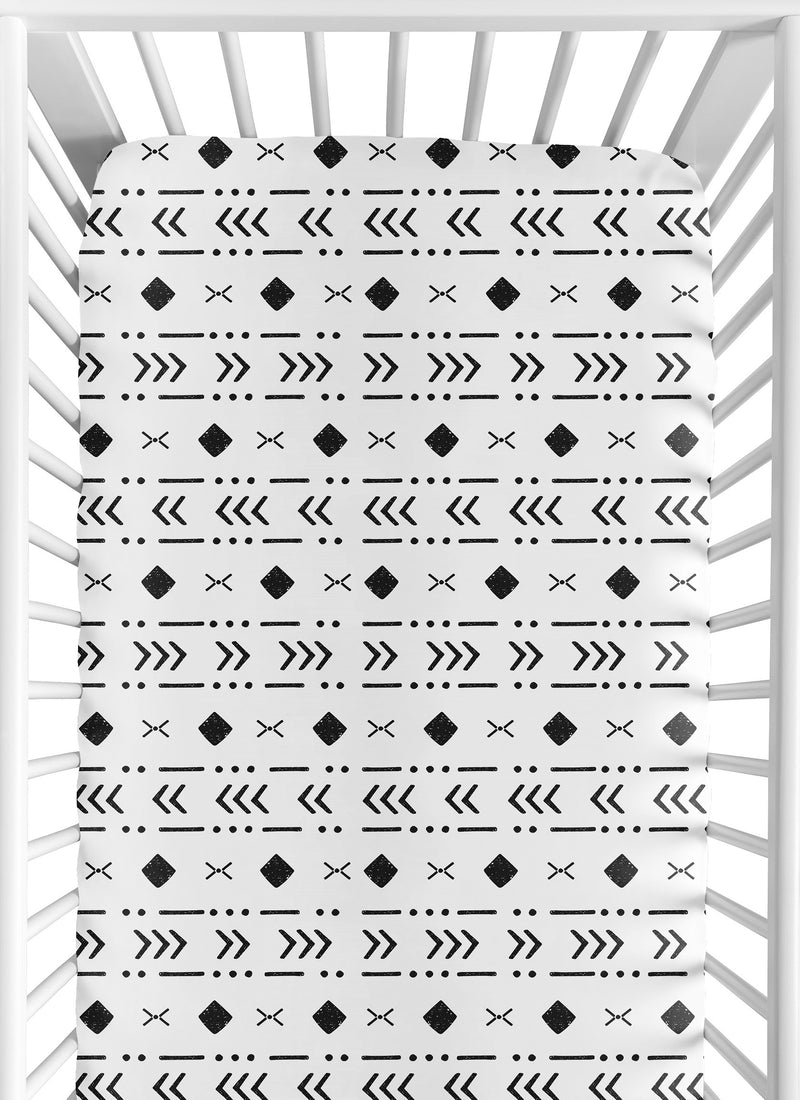 Boho Tribal White and Black Crib Sheet