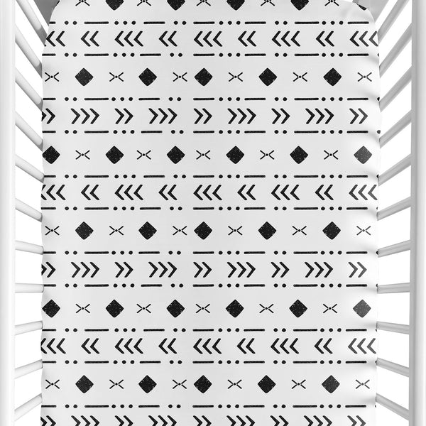 Boho Tribal White and Black Crib Sheet