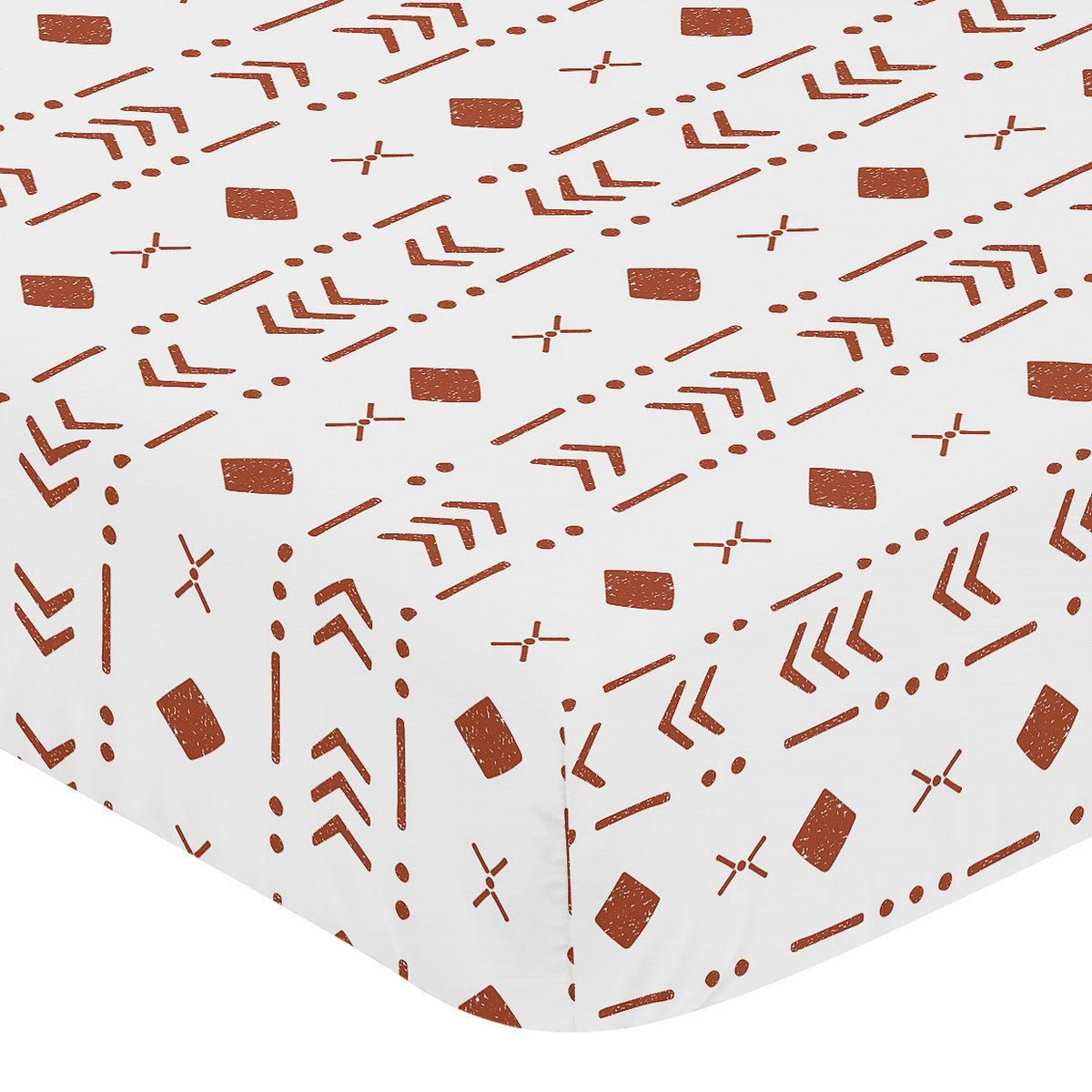 Boho Tribal White and Rust Crib Sheet