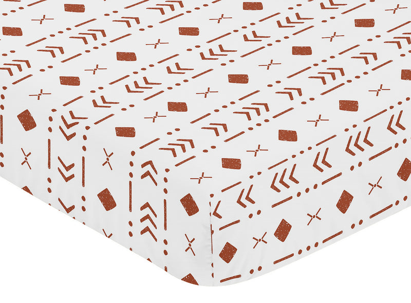 Boho Tribal White and Rust Crib Sheet