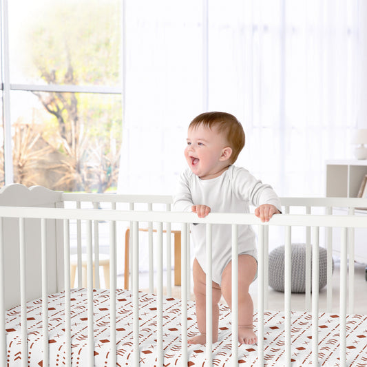 Boho Tribal White and Rust Crib Sheet