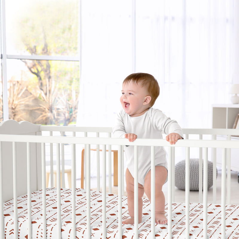 Boho Tribal White and Rust Crib Sheet