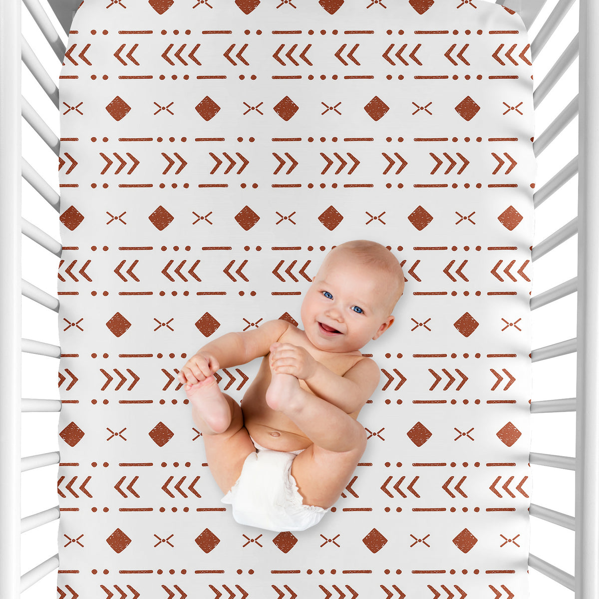 Boho Tribal White and Rust Crib Sheet