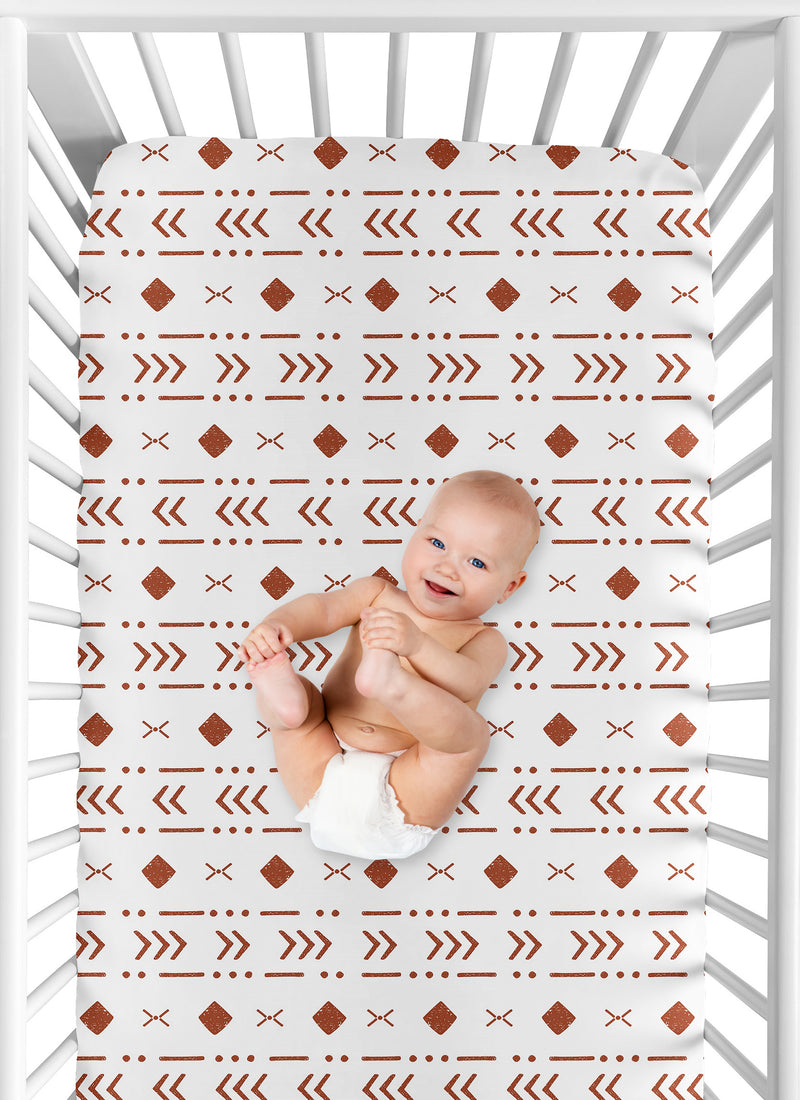 Boho Tribal White and Rust Crib Sheet