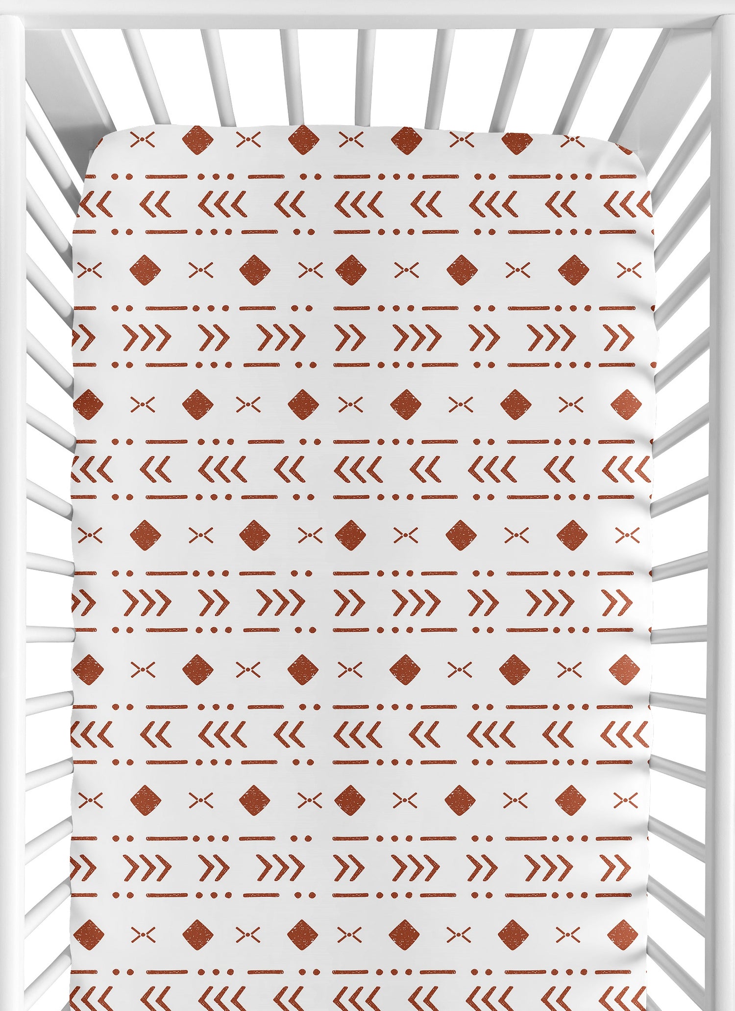 Boho Tribal White and Rust Crib Sheet
