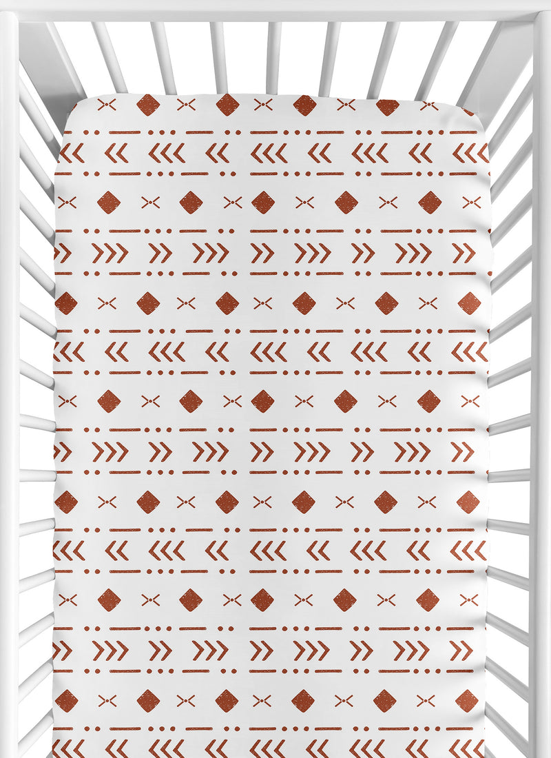 Boho Tribal White and Rust Crib Sheet