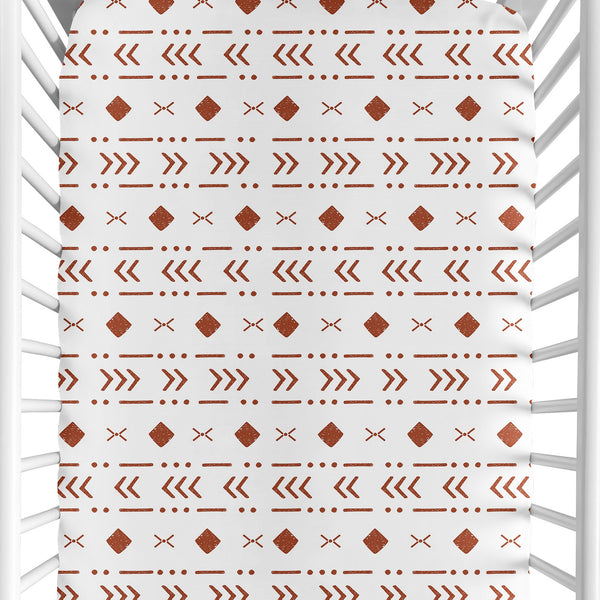 Boho Tribal White and Rust Crib Sheet