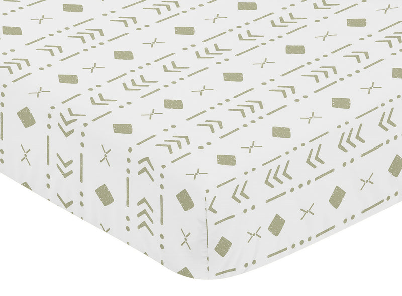 Boho Tribal White and Sage Crib Sheet