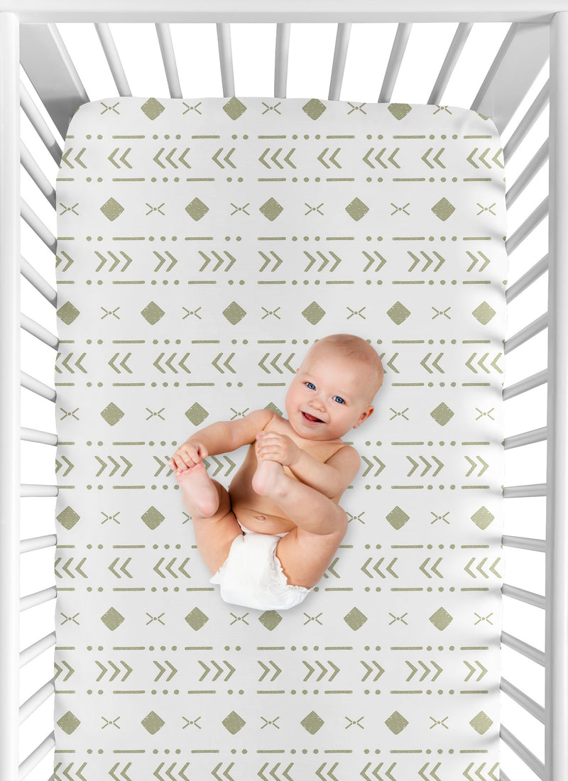 Boho Tribal White and Sage Crib Sheet