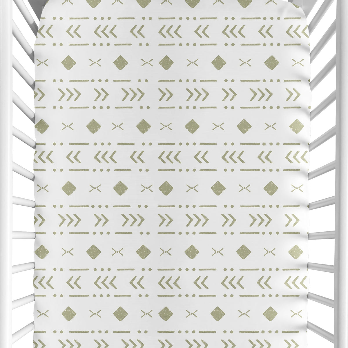Boho Tribal White and Sage Crib Sheet