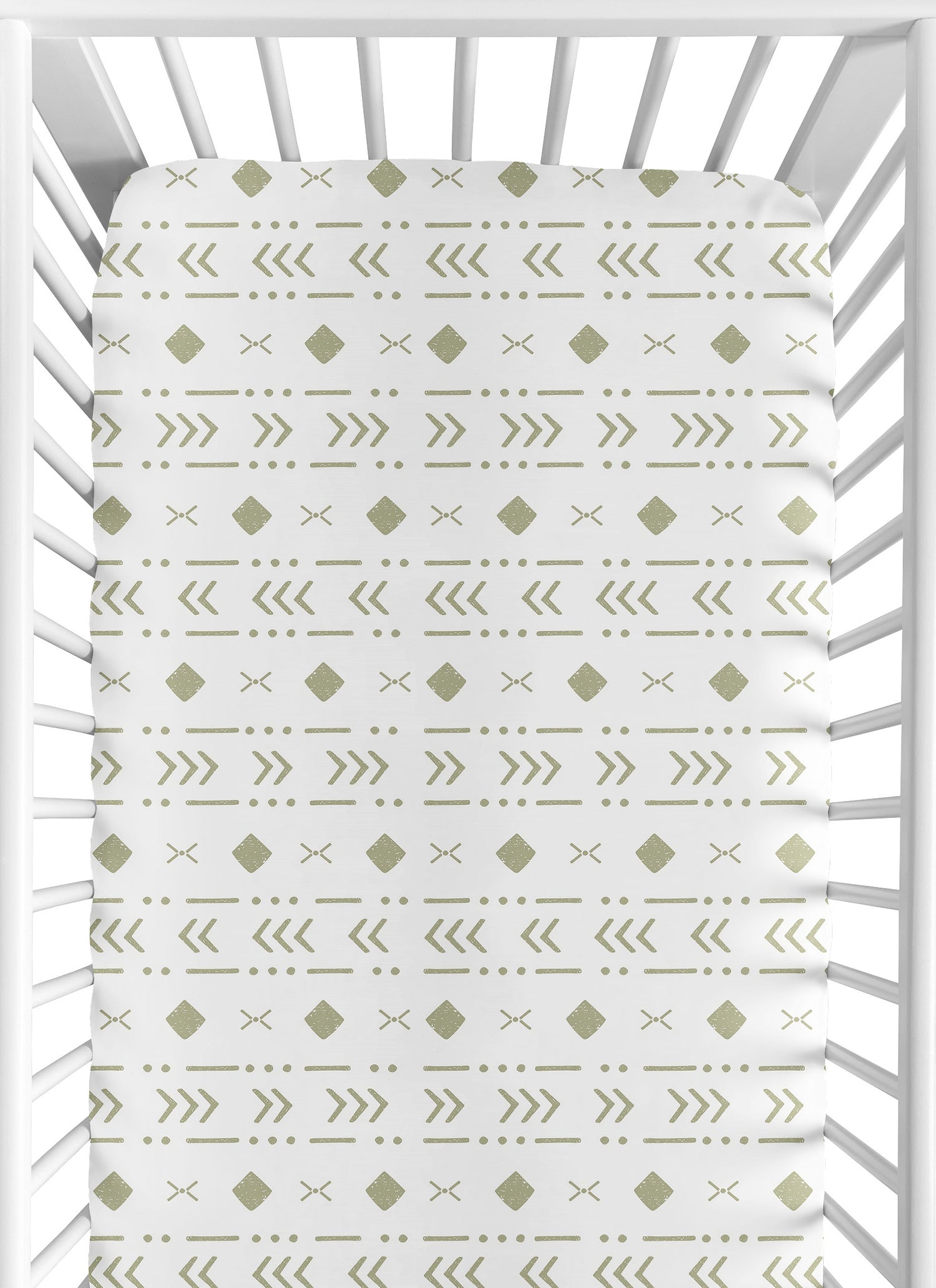 Boho Tribal White and Sage Crib Sheet